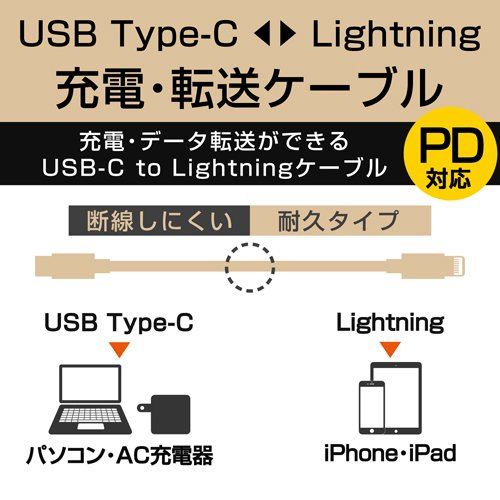 エレコム USB TypeC-Lightningケーブル iPhone 充電 高耐久 2m グレー MPA-CLPS20GY(1 kenkocom-11950717 楽天24 ヘルスケア館 サンプル画像2