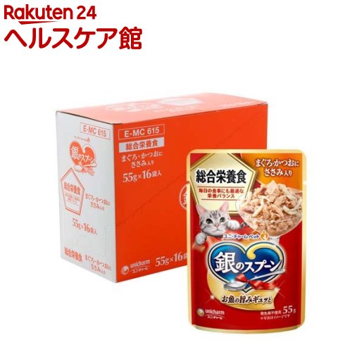 Rakuten - 銀のスプーン パウチ 総合栄養食 まぐろ・かつおにささみ入り(55g*16袋入)【銀のスプーン】