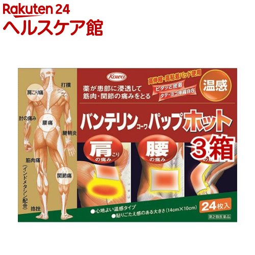 【第2類医薬品】バンテリンコーワ パップホット(セルフメディケーション税制対象)(24枚入*3箱セット)【バンテリン】