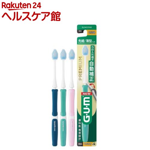 お店TOP＞日用品＞オーラルケア＞歯ブラシ(ハブラシ)＞歯ブラシ やわらかめ＞ガム プレミアム デンタルブラシ 5列先細ヘッド やわらかめ #06S (1本)【ガム プレミアム デンタルブラシ 5列先細ヘッド やわらかめ #06Sの商品詳細】●ブラッシング圧低減ハンドルが力を入れると自動でしなり、ごしごし磨いてもハグキに優しく磨くことができます。●「歯間」や「歯周ポケット」に入り込む最適なチカラ加減を再現して細かい隙間の奥まで汚れを除去します。●先端がミクロに分かれた毛先がハグキにやさしくあたりながら、細かいところまで汚れを落とします。●薄型ヘッドで奥歯や歯の裏側など届きにくいところまで届きやすい。【規格概要】柄の材質：本体部：飽和ポリエステル樹脂 ラバー部：ポリエステル、ポリエーテル毛の材質：飽和ポリエステル樹脂、ナイロン毛のかたさ：やわらかめ耐熱温度：80度【注意事項】・歯みがき後は毛の根元まで充分洗い落とし、水をよく切って風通しのよい所に保管してください・変色、変形の恐れがありますので、塩素系殺菌剤、漂白剤、熱湯、精油は使用しないでください・軽い力で小刻みに磨きましょう。力の入れすぎは、ハグキを傷つける原因にもなります・くびれ部を過度に曲げると、変形、破損の恐れがあります※色はアソート(おまかせ)でのお届けです。【原産国】日本【ブランド】ガム(G・U・M)【発売元、製造元、輸入元又は販売元】サンスターリニューアルに伴い、パッケージ・内容等予告なく変更する場合がございます。予めご了承ください。サンスター569-1195 大阪府高槻市朝日町3-10120-008241広告文責：楽天グループ株式会社電話：050-5577-5042[歯ブラシ・電動歯ブラシ/ブランド：ガム(G・U・M)/]