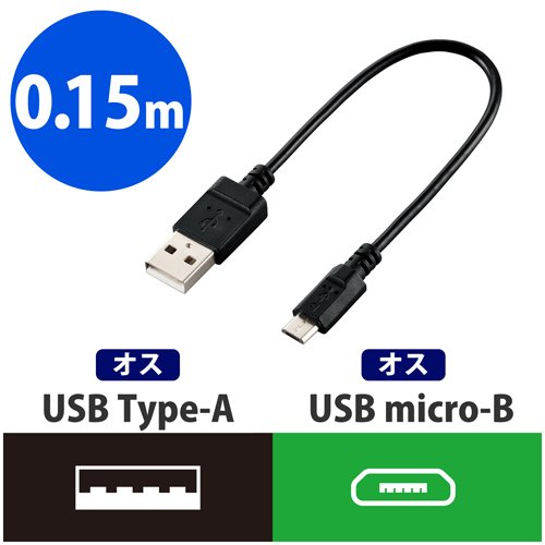 エレコム マイクロUSBケーブル USB2.0 microB-A 環境配慮パッケージ製品 RoHS 0.15m(3個セット)