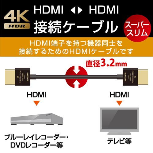 エレコム HDMIケーブル Premium 超スリム 1.8m ブラック DH-HDP14SS18BK(1本)【エ...