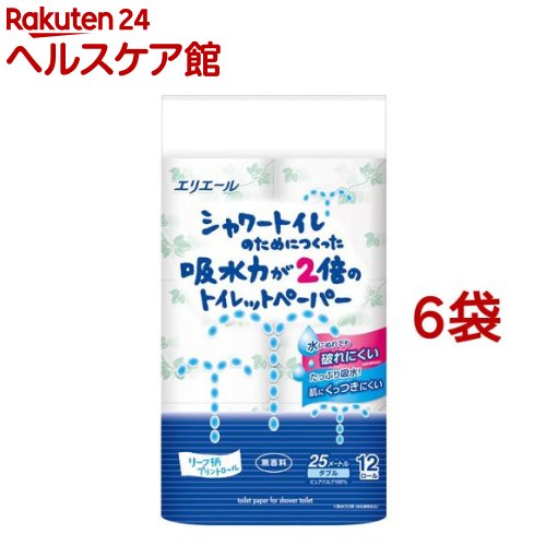 エリエール シャワートイレのためにつくった吸水力2倍のトイレットペーパー リーフ柄(12ロール*6袋セット)【エリエール】