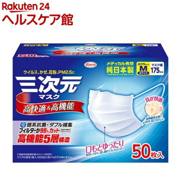 三次元マスク ふつうサイズ ホワイト(50枚入)【9_k】【三次元マスク】