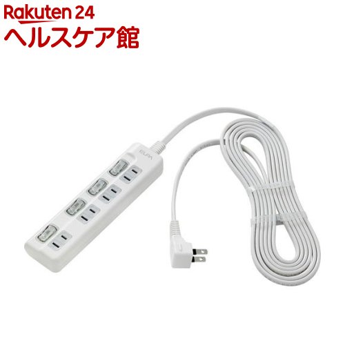 エルパ(ELPA) スイッチ付タップ LEDランプ 上挿し 4個口 3m WLS-LU43EB(W)(1コ入)【エルパ(ELPA)】