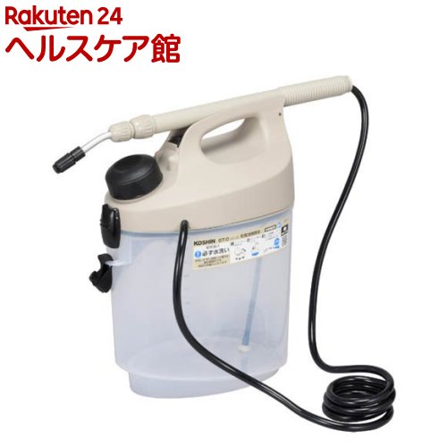 お店TOP＞DIY・ガーデン＞ガーデニング＞ガーデニング用具・工具＞噴霧器(園芸)＞乾電池式噴霧器 GT-5D 0508624 (1個)【乾電池式噴霧器 GT-5D 0508624の商品詳細】●ダイヤフラムポンプ搭載で低騒音、低振動、長時間使用が可能になりました。●カートリッジ式電池ボックスで出し入れが簡単です。●庭木の殺虫・殺菌・消毒剤の散布に。●野菜・果実・草花などへのホルモン剤の散布に。【セット詳細】ベルト、スポイト【規格概要】本体サイズ(mm)：奥行260×幅185×高さ350本体重量(kg)：1.4容量(L)：5ノズル：一頭口ノズル長(mm)：430〜1000電源：単1乾電池4本(別売)噴霧能力：240-400ml／分メーカー保証：有メーカー保証期間：お買い上げ日より1年間【注意事項】・水和剤は全般に使用不可、ケルセンは液肥でも不可です。・使用後はタンク洗いと水通しをしてください。【原産国】中国【ブランド】工進【発売元、製造元、輸入元又は販売元】工進リニューアルに伴い、パッケージ・内容等予告なく変更する場合がございます。予めご了承ください。工進617-8511 京都府長岡京市神足上八ノ坪12番075-954-6111広告文責：楽天グループ株式会社電話：050-5577-5042[生活家電/ブランド：工進/]