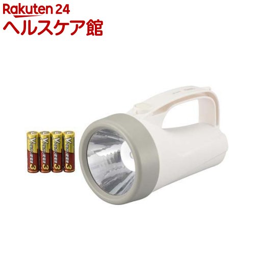 お店TOP＞家電＞セキュリティー機器＞防災用品＞防災ライト＞Vアルカリ乾電池付 LED強力ライト 3415C7 (1個)【Vアルカリ乾電池付 LED強力ライト 3415C7の商品詳細】●すぐに使える便利な電池つき●常備灯、防災などに●単3形乾電池使用で軽量●明るさ約150ルーメン●消灯後に光る蓄光スイッチ採用【規格概要】・使用電池：単3形乾電池4本(テスト用アルカリ乾電池付属)・使用光源：白色LED*1個(交換不可)・明るさ：約150ルーメン ※簡易的に本体を積分球に入れ、新しい電池で実測した数値・照度：約16600ルクス(距離1m時)・連続使用時間(20度)：約20時間※未使用・新品アルカリ乾電池使用時※電池の性能や使用状況により異なります・防水性能：IPX4(防まつ形)：水の飛まつに対して保護する ※JIS C 0920：2003による・外形寸法：(約)最大径100*長さ178*高さ107mm・質量：約217g(乾電池別)【原産国】中国【ブランド】OHM【発売元、製造元、輸入元又は販売元】オーム電機リニューアルに伴い、パッケージ・内容等予告なく変更する場合がございます。予めご了承ください。オーム電機342-8502 埼玉県吉川市旭3-8 東埼玉テクノポリス0120-963-006広告文責：楽天グループ株式会社電話：050-5577-5042[生活家電/ブランド：OHM/]