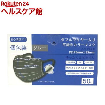 ダブルワイヤー入り 不織布 カラーマスク グレー(50枚入)