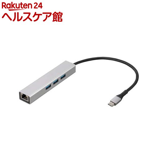 お店TOP＞家電＞情報家電＞パソコンサプライ＞USBハブ(USB2.0対応/4ポート)＞Digio2 USB3.2Gen1 Type-C アルミ3ポート変換ハブ LANアダプタ付 UH-C3L343SL (1個)【Digio2 USB3.2Gen1 Type-C アルミ3ポート変換ハブ LANアダプタ付 UH-C3L343SLの商品詳細】●有線LANでネットに接続できる便利な3ポートUSBハブです。●ギガビットLAN対応。USB3.2Gen1 3ポート。●放熱性アルミボディ。屈曲に強いメッシュケーブル。●有線LANアダプタ付き。LANポートが無い薄型ノートPCでも有線LANが使えるようになります。【規格概要】・本体寸法：W114*D23*H16mm・本体重量：約44g・USB規格：ver.3.2en1(3.1Gen1／3.0)・インターフェース：アップストリーム(PC側)／USB Type-C オス、ダウンストリーム(接続機器側)／USB Aメス*3、LAN・対応機種：USBポートが正常に動作するパソコン・対応OS：Windows 11、10／Chrome OS／mac OS10.12 以降・ケーブル長：約20cm・電圧／最大供給電流：5V720mA・最大転送速度：5Gbps(理論値)・電源：バスパワー・LAN規格：IEEE802.3(10BASE-T)／IEEE802.3u(100BASE-TX)／IEEE802.3ab(1000BASE-T)／IEEE802.3*(Flow Control)・LAN通信速度：10／100／1000Mbps(理論値)・LANコネクタ形状：RJ-45(Auto MDI／MDI-X) *1ポート、Auto-Negotiation対応・適合LANケーブル：カテゴリー5e以上のLANケーブル(1000BASE-T)、カテゴリー5以上のLANケーブル(100BASE-TX)・付属品：取扱説明書【原産国】中国【ブランド】Digio2【発売元、製造元、輸入元又は販売元】ナカバヤシリニューアルに伴い、パッケージ・内容等予告なく変更する場合がございます。予めご了承ください。ナカバヤシ540-0031 大阪府大阪市中央区北浜東1-200120-166-779広告文責：楽天グループ株式会社電話：050-5577-5042[情報家電/ブランド：Digio2/]