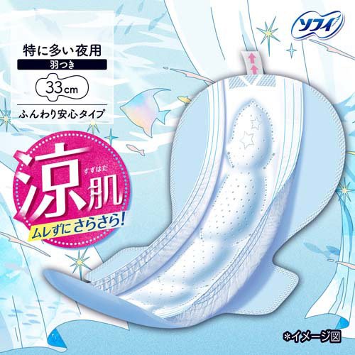 楽天24 ヘルスケア館のソフィ 超熟睡ガード 涼肌 330 夜用 33cm 生理用ナプキン(22枚入×10セット)【ソフィ超熟睡ガード】｜アングル2