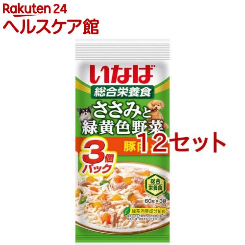 Rakuten - いなば ささみと緑黄色野菜 豚肉入り(60g*3袋入*12セット)【いなば】