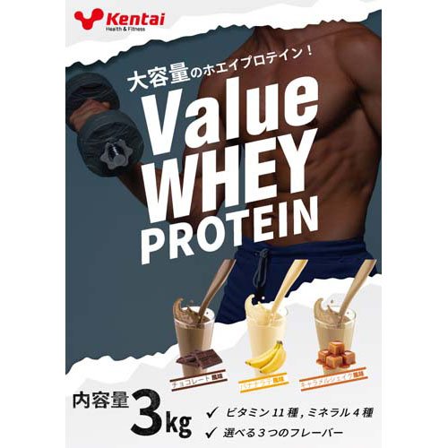バリューホエイプロテイン チョコレート風味(3kg)【kentai(ケンタイ)】