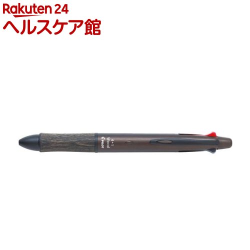 お店TOP＞ホーム＆キッチン＞文房具＞筆記用具＞複合筆記具＞パイロット フォープラスワン ウッド ダークブラウン (1本)【パイロット フォープラスワン ウッド ダークブラウンの商品詳細】●ボールペン4色(黒・赤・青・緑)とシャープペンシルを搭載した多機能筆記具です。●4色のボールペンを用途ごとに使い分ければ、筆跡を見やすくコーディネートできます。●シャープペンシルなら思ったこと、感じたことをためらうことなく書き消しできます。●木製グリップグリップに樹脂含浸カバ材を使用。手になじむ木の温もりをお楽しみいただけます。〜樹脂含浸カバ材〜薄い木材板に圧力釜で樹脂を含ませ、幾層にも重ねて熱圧成形した素材です。強度と耐久性だけでなく温もりと美しさを兼ね備えています。●上質感あふれる塗装・金具落ち着いた色合いのマット塗装と金具は黒色仕上げに。●なめらかに書けるアクロインキは、粘度を一般的な油性ボールペンの1／5にすることで、水性に近いサラサラなインキになり、ボールがスムーズに回転します。●濃く書けるアクロインキは粘度が低いので、ペン先へのインキ供給が潤沢になり、紙繊維の奥までインキが入り込むので、ムラのない濃い筆跡になります。【使用方法】・シャープペンはクリップをスライドさせて口金を出し、さらにノックすると芯が出ます。【規格概要】・商品サイズ：最大径Φ 14.1mm 全長 148mm・ボール径：0.7mm(細字)黒・赤・青・緑・芯の太さ：0.5mm・軸：樹脂含浸カバ材・さや：樹脂・方式：スライドレバー式・インキ：アクロインキ【注意事項】・筆記以外には使用しないでください。・幼児の手の届くところに置かないでください。・ペン先を水平より上に向けての筆記はお避けください。インキもれの原因となります。・激しく振ったりショックを与えたりするとインキがもれる場合があります。・使用後は必ずペン先を収納してください。・衣服などにインキが付くと落ちない場合がありますのでご注意ください。・直射日光の当たる場所や、高温になる場所に置かないでください。【ブランド】パイロット【発売元、製造元、輸入元又は販売元】パイロットコーポレーション商品に関するお電話でのお問合せは、下記までお願いいたします。文房具商品：03-3538-3780おもちゃ商品：0120-72-8160受付：平日9時〜17時リニューアルに伴い、パッケージ・内容等予告なく変更する場合がございます。予めご了承ください。パイロットコーポレーション104-8304 東京都中央区京橋2-6-21※お問合せ番号は商品詳細参照広告文責：楽天グループ株式会社電話：050-5577-5042[文房具/ブランド：パイロット/]