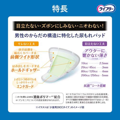 楽天24 ヘルスケア館のライフリーさわやか男性用安心パッド80cc 男性用軽失禁パッド 26cm(18枚入*3袋セット)【ライフリー　軽度　男性】｜アングル3