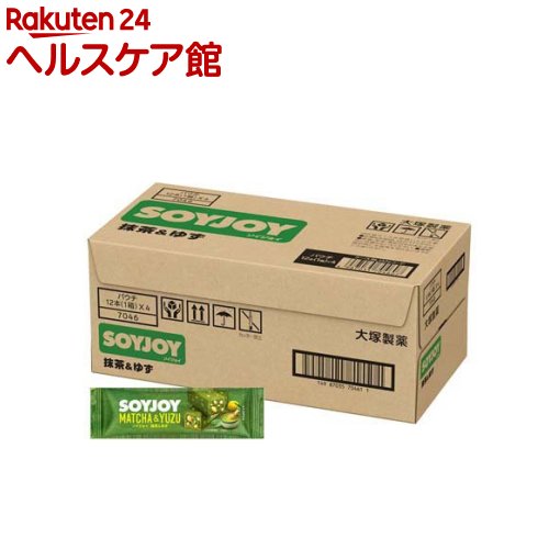 お店TOP＞健康食品＞ダイエットサポート＞ダイエットフード＞ダイエットバー＞SOYJOY(ソイジョイ)抹茶＆ゆず (30g×12本入×4箱)【SOYJOY(ソイジョイ)抹茶＆ゆずの商品詳細】●小麦粉を使わず栄養豊富な大豆をまるごと粉にして使用。●ボロボロこぼれず、食べる時に音もしないので食べやすい。携帯・保存に便利。●低GI食品。(GI値が低いほど糖質の吸収がおだやかになるとされている。)●グルテンフリー(米国FDA基準)。●華やかなゆず感をまとった濃厚な抹茶の味わいと、くちどけのよい生地と重なり合うマカダミアナッツの存在感。【品名・名称】菓子【SOYJOY(ソイジョイ)抹茶＆ゆずの原材料】大豆粉(国内製造)、マーガリン、砂糖、卵、白あん、難消化性デキストリン、マカダミアナッツ、ホワイトチョコレート(乳成分を含む)、抹茶、レモンピール加工品、スピルリナパウダー、食塩／ソルビトール、香料【栄養成分】1本(30g)当たりエネルギー：144kcal、タンパク質：5.6g、脂質：9.4g(飽和脂肪酸：3.0g、トランス脂肪酸：0g)、コレステロール：6〜13mg、炭水化物：11.9g(糖質：8.1g、食物繊維：3.8g)、食塩相当量：0.08〜0.18g大豆イソフラボン：23mg【アレルギー物質】卵、乳成分、大豆、マカダミアナッツ【保存方法】高温をさけ、涼しい場所に保存してください。【注意事項】・開封後は早くお召し上がりください。★外装注意事項・乱暴なお取扱いはさけてください。・高温・多湿・直射日光のあたる場所には置かないでください。・運搬・開封時に手指等を切らないようにご注意ください。※原材料に使用している大豆は、遺伝子組換えの混入を防ぐため分別生産流通管理を行っています。※本品はピーナッツを含む製品と共通の設備で製造しています。【原産国】日本【発売元、製造元、輸入元又は販売元】大塚製薬商品に関するお電話でのお問合せは、下記までお願いいたします。受付時間9：00-17：00(土・日・祝日、休業日を除く)飲料、食品、サプリメント：0120-550-708エクエル：0120-008018化粧品、医薬部外品：03-3293-3212輸液、ラコール、ツインライン、メディカルフーズ(OS-1、エンゲリード、GFO等)につきましては、株式会社大塚製薬工場 0120-872-873(受付時間9：00-17：30(土・日、祝日、当社休業日を除く)までお問合せください。リニューアルに伴い、パッケージ・内容等予告なく変更する場合がございます。予めご了承ください。大塚製薬101-8535 東京都千代田区神田司町2丁目9番 ※お問合せ番号は商品詳細参照広告文責：楽天グループ株式会社電話：050-5577-5042[ダイエット食品]
