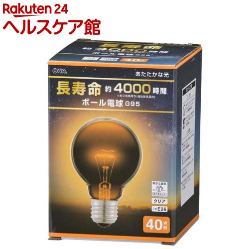 Rakuten - 長寿命ボール電球E26 40W形 G95 クリア(1個)【OHM】