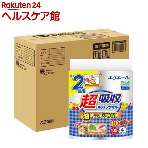 エリエール 超吸収キッチンタオル 100カット コンパクトケース品(4ロール*4袋入)【エリエール】