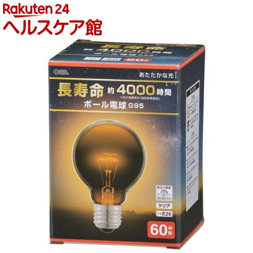長寿命ボール電球E26 60W形 G95 クリア(1個)【OHM】