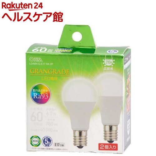 LED電球 小形 E17 60形相当 昼白色(2個入)【OHM】