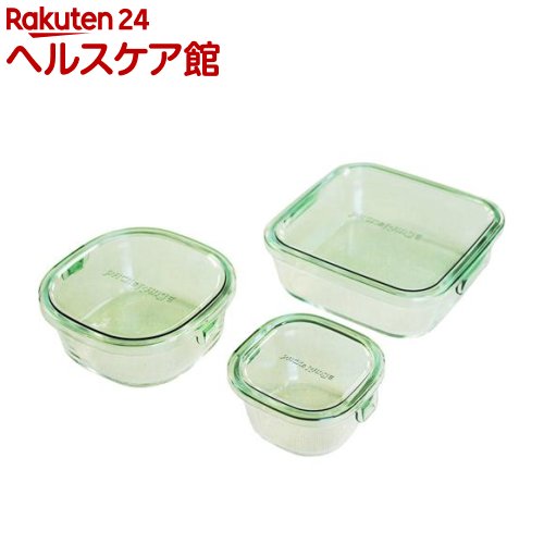 イワキ(iwaki) パック＆レンジ角型3点セット グリーン PSC-PRN3G1(1セット)【イワキ(iwaki)】[耐熱ガラス 保存容器 電子レンジ オーブン 食洗機]