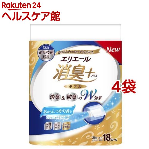 エリエール 消臭+ しっかり香る フレッシュクリアの香り ダブル(1袋18ロール入×4袋セット(1ロール25m))【エリエール】