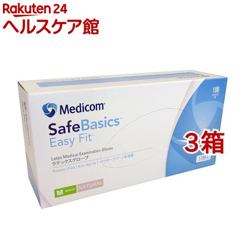 セーフベーシック ラテックスグローブ イージーフィット パウダーフリー 1188C M(100枚入*3箱セット)【..