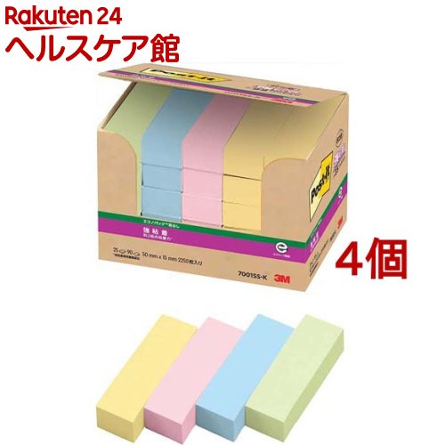 お店TOP＞ホーム＆キッチン＞文房具＞ノート・OA用紙＞付箋＞ポスト・イット エコノ強粘着 見出し パステル 7001SS-K (90枚*25パッド*4個セット)【ポスト・イット エコノ強粘着 見出し パステル 7001SS-Kの商品詳細】●強粘着タイプのポスト・イット(R)見出しです。パソコンのデスクトップやキャビネット、樹脂製品などつきにくかった場所にしっかり貼れます。●強粘着タイプですので、紙の種類によっては、はがすときに表面を破損する恐れがあります。●製品によって、形状が少しカールしている場合がございますが品質には何ら影響はありません。【ブランド】ポストイット(Post-it)【発売元、製造元、輸入元又は販売元】スリーエムジャパン※説明文は単品の内容です。商品に関するお電話でのお問合せは、下記までお願いいたします。ホームケア製品(スコッチブライト)：0120-510-733コンシューマーヘルスケア製品(ネクスケア)：0120-510-862エーワン製品：0120-112-621文具製品(ポストイット、スコッチ)：0120-510-333安全衛生製品：0570-011-321リニューアルに伴い、パッケージ・内容等予告なく変更する場合がございます。予めご了承ください。(ぽすと・いっと POST・IT post・it えこのきょうねんちゃく みだし ぱすてる pasteL)・単品JAN：4549395166459スリーエムジャパン141-0001 東京都品川区北品川6-7-29※お問合せ番号は商品詳細参照広告文責：楽天グループ株式会社電話：050-5577-5042[文房具/ブランド：ポストイット(Post-it)/]