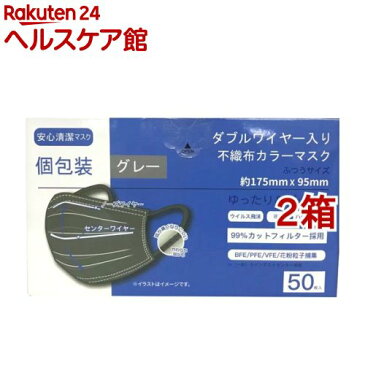 ダブルワイヤー入り 不織布 カラーマスク グレー(50枚入*2箱セット)