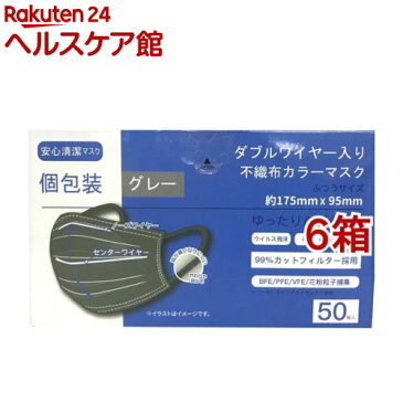 ダブルワイヤー入り 不織布 カラーマスク グレー(50枚入*6箱セット)