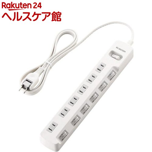 お店TOP＞家電＞情報家電＞電源タップ＞タップ(個別スイッチ付)＞エレコム 延長コード 電源タップ 2m 6個口 一括＆個別スイッチ付 省エネ T-E7A-2620WH (1個入)【エレコム 延長コード 電源タップ 2m 6個口 一括＆個別スイッチ付 省エネ T-E7A-2620WHの商品詳細】●待機電力をまとめて節約できる一括スイッチと、接続機器ごとにON／OFFでき、個別に節約できる個別スイッチが付いた省エネタップです。●ACアダプタや大きめのプラグを接続してもスイッチに干渉しにくい、斜め配置のスイッチを採用●ACアダプタを接続しても隣の差込口に干渉しにくいように、1個の差込口を離れて配置●プラグの刃の根本に絶縁キャップが付いており、トラッキング現象による火災の防止に●二重被ふくコードを採用していますので、断線や被ふく破れによる感電・火災の防止に●狭い場所でも配線しやすい180度スイングプラグを採用しています。●差込口には耐熱性に優れたユリア樹脂を使用していますので、万一の発熱の際にも融解しにくく、電気火災の防止に【エレコム 延長コード 電源タップ 2m 6個口 一括＆個別スイッチ付 省エネ T-E7A-2620WHの原材料】本体・・・ABS樹脂プラグ・・・PVC差込口・・・ユリア樹脂【規格概要】本体差込口形状・・・2ピン本体差込口個数・・・6個口プラグ仕様・・・2ピン・スイングプラグコード長・・・2.0m定格・・・125V・15A・1500Wスイッチ・・・集中・個別両用スイッチ二重被ふく・・・○スイングプラグ・・・○カラー・・・ホワイト外形寸法・・・幅310mm*奥行50mm*高さ32mm ※コード部分及びプラグ部分を除く質量・・・438g使用可能地域・・・本製品は日本国内の電源を想定して設計されていますので、日本国外ではご使用いただけません。【注意事項】・仕様は予告なく変更する事がありますので、あらかじめご了承ください。【ブランド】エレコム(ELECOM)【発売元、製造元、輸入元又は販売元】エレコムリニューアルに伴い、パッケージ・内容等予告なく変更する場合がございます。予めご了承ください。エレコム541-8765 大阪市中央区伏見町4丁目1番1号 9F0570-084-465広告文責：楽天グループ株式会社電話：050-5577-5042[生活家電/ブランド：エレコム(ELECOM)/]