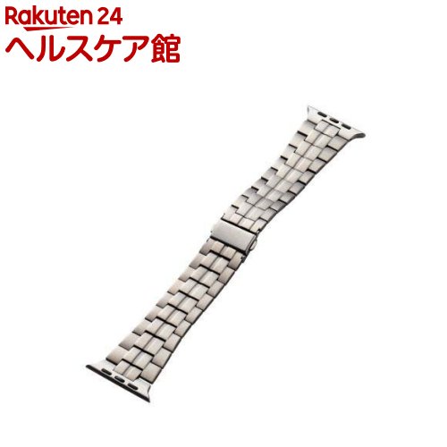 お店TOP＞家電＞情報家電＞パソコンサプライ＞パソコン周辺機器＞エレコム アップルウォッチ バンド Ultra ステンレス 三つ折れプッシュ式 シルバー (1個)【エレコム アップルウォッチ バンド Ultra ステンレス 三つ折れプッシュ式 シルバーの商品詳細】●Apple Watch Ultra本体に合わせた素材とデザインで、違和感のない一体感があるApple Watch Ultra用チタンバンドです。※45／44／42mmサイズのApple Watchにも対応します。●鋼鉄以上の強度と貴金属に匹敵する耐食性を持ちながら、鋼鉄の約55％の質量と言われているチタン素材をバンド本体のコマ部分に採用しました。●3連タイプのコマのようですが、1つの塊(1連)になっているオリジナリティーあるデザインのバンドです●普段使いはもちろん、結婚式やパーティーなどのフォーマルシーンまで幅広く使えるエレガントなバンドです。●チタンとステンレスの素材は水や汗に強く、長い年月で使用することができます。●Apple Watch Ultra本体のカラーとマッチする、シルバーです。●Apple Watchとバンドを接続するラグ部分は、外側からネジが見えず外れにくいオリジナル形状です。●留め具は、バンド全体がつながった状態で折りたたんで装着する三つ折れプッシュ式です。外す際は側部のプッシュボタンを押して外します。●バンドをApple Watchに装着したままで液晶画面の確認、本体の操作、各種ボタン操作、純正の磁気充電ケーブルへの設置が可能です。●バンドの長さを調整するための調整工具付きです。【規格概要】・対応機種：Apple Watch Ultra(49mm)、Apple Watch Series 8、7(45mm)、Apple Watch SE(第2世代)、SE、Series 6、5、4(44mm)、Apple Watch Series 3、2、1(42mm)・セット内容：バンド*1、調整工具*1・材質：バンド本体：チタン、ステンレススチール・カラー：シルバー・バンドサイズ：130〜210mm ※装着可能な手首のサイズ【原産国】中国【ブランド】エレコム(ELECOM)【発売元、製造元、輸入元又は販売元】エレコムリニューアルに伴い、パッケージ・内容等予告なく変更する場合がございます。予めご了承ください。エレコム541-8765 大阪市中央区伏見町4丁目1番1号 9F0570-084-465広告文責：楽天グループ株式会社電話：050-5577-5042[情報家電/ブランド：エレコム(ELECOM)/]