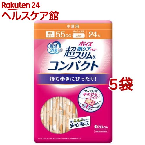 ポイズ 肌ケアパッド 超スリム＆コンパクト 中量用 55cc(24枚入*5袋セット)