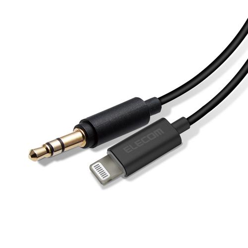AUXケーブル Lightning-直径3.5オス スリムデザイン 1.0m ブラック AX-L35D10BK(1...