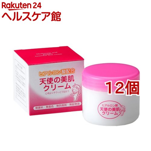 お店TOP＞化粧品＞配合成分別＞ヒアルロン酸＞ヒアルロン酸 クリーム＞天使の美肌クリーム (80g*12個セット)商品区分：化粧品【天使の美肌クリームの商品詳細】●サラッとしているのにしっとり保湿、うるおい成分ヒアルロン酸・植物性スクワラン配合の美肌クリームです。●しっとり潤うのにサラッとした使い心地で、ベタつかずにお肌をみずみずしく保ちます。●防腐剤、アルコール、香料、着色料など不使用。デリケートなお肌の方でもお使いいただけます。【使用方法】・湯あがりのお肌に。水分を閉じ込めて保湿効果を持続できます。・乾燥肌のお手入れや、カサカサしがちなひげそり後の男性の肌にもご利用いただけます。【成分】水、グリセリン、ペンチレングリコール、スクワラン、ヒアルロン酸Na、尿素、カプリン酸グリセリル、ラウリン酸ポリグリセリル-2、ラウリン酸ポリグリセリル-10、カルボマー、水酸化K【注意事項】・お肌に合わないときはご使用をおやめ下さい。・傷、はれもの、しっしんなどがある部位にはお使いにならないで下さい。・開封後はお早めにお使い下さい。・使用後は蓋を閉め、極端に高温または低温の場所、直射日光の当たる所、乳幼児の手の届く所には置かないで下さい。・目に入った時は、直ちに洗い流して下さい。【原産国】日本【ブランド】天使の美肌【発売元、製造元、輸入元又は販売元】大明化学工業※説明文は単品の内容です。リニューアルに伴い、パッケージ・内容等予告なく変更する場合がございます。予めご了承ください。・単品JAN：4961743090276大明化学工業399-4597 長野県上伊那郡南箕輪村3685-20265-72-4151広告文責：楽天グループ株式会社電話：050-5577-5042[クリーム/ブランド：天使の美肌/]