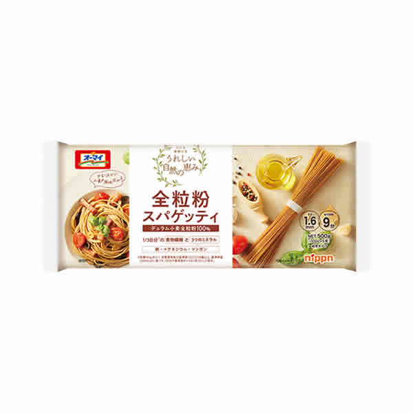 【ゆうパケット配送対象】【オーマイ】 ニップン うれしい自然の恵み　全粒粉スパゲッティ1.6mm　結束 (500g x1個)(ポスト投函 追跡ありメール便)のサムネイル