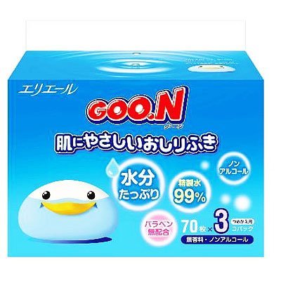 グーン 肌にやさしいおしりふき つめかえ用 70枚入x3個パック