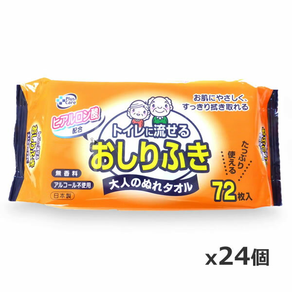 ティー・エイチ・ティー プラスケア大人用 トイレに流せるおしりふき 72枚 x24個(介護用品 ウェットティッシュ シート)