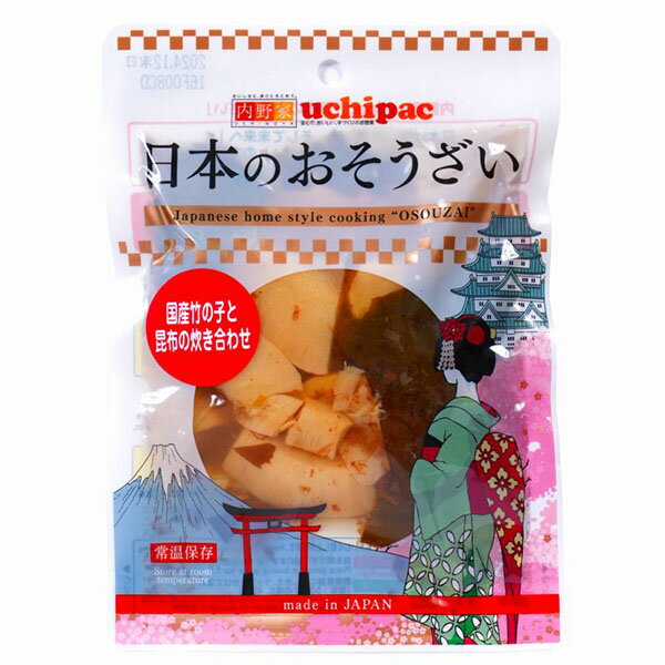 原材料 竹の子(主に福岡)、昆布(北海道)、薄口醤油(大豆(兵庫)、含蜜糖(さとうきび(奄美諸島)、発酵調味料、鰹節(鹿児島)、だし(鰹節(鹿児島)、昆布(北海道)、(一部に小麦・大豆を含む)原材料(一括表示ラベル)竹の子(国産)、昆布、薄口醤油(国産丸大豆)、含蜜糖、発酵調味料、鰹節、だし(鰹節、昆布)、(一部に小麦・大豆を含む) 保存方法・注意事項 保存方法:直射日光を避け、常温で保存してください。 殺菌方法:気密性容器に密封し、加圧加熱殺菌 ・商品に白い結晶物が見られることがございますが、竹の子から出るチロシンといううまみ成分で、品質上問題ございません。 ・賞味期限は未開封の場合に限ります。 開封後は、冷蔵庫に保存し、当日中にお召し上がりください。 ・加熱後は大変熱くなっています。 開封時や、ラップを取る際に中身が飛び散ることがありますので、ご注意ください。 ・ボイルする場合は、熱湯の取り扱いにご注意ください。 召し上がり方 使い方 ・このままでも、温めてもおいしく召し上がれます。 ・熱湯の場合:袋を開けずに袋のままで約1分半温めてください。 ・電子レンジの場合:耐熱容器に移しかえ、ラップをかけて温めてください。 (目安:500Wの場合、40秒) 包材 袋 PP アレルゲン(28品目) 小麦 / 大豆 原産国 日本 製造元 ウチノ 検索用文言 ウチノ 国産竹の子と昆布の炊き合わせ 120g 広告文責 株式会社ケンコーエクスプレス TEL:03-6411-5513日本のおそうざいシリーズ。 国産竹の子と北海道産根昆布を炊き合わせた、だしを利かせた和のおそうざいの極みの一品です。 常温保存で賞味期間が1年7ヵ月。 ●日本のおそうざいシリーズ。 ●国産竹の子と北海道産根昆布を炊き合わせた、だしを利かせた和のおそうざいの極みの一品です。 ●常温保存で賞味期間が1年7ヵ月。 ●種類豊富で、素材の味を生かしたおそうざい。 ●常温保存で、どこでも食べられるおそうざい。 ●様々なシーンで、お役に立てるおそうざい。