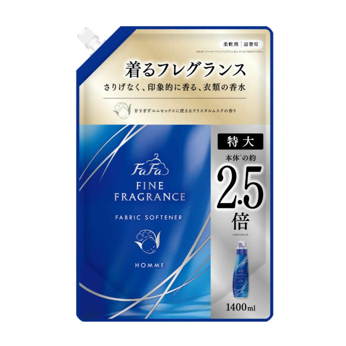 [ファーファ]ファインフレグランス オム クリスタルムスクの香り 詰替え 1400ml(超特大 柔軟剤 抗菌)