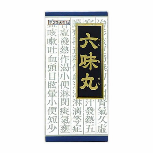 使用上の注意 ●相談すること 1.次の人は服用前に医師又は薬剤師に相談してください (1)医師の治療を受けている人 (2)妊婦または妊娠していると思われる人 (3)胃腸が弱く下痢しやすい人 2.次の場合は、直ちに服用を中止し、この文書を持って医師又は薬剤師に相談してください (1)服用後、次の症状があらわれた場合 関係部位 症状 消化器 食欲不振、胃部不快感、腹痛 (2)1ヵ月位服用しても症状がよくならない場合 3.次の症状があらわれることがありますので、このような症状の継続又は増強が見られた場合には、服用を中止し、医師又は薬剤師に相談してください 下痢 効果・効能 疲れやすくて尿量減少又は多尿で、ときに口渇があるものの次の諸症：排尿困難、頻尿、むくみ、かゆみ 用法・用量 次の量を1日3回食前又は食間に水又は白湯にて服用。 年齢 1回量 1日服用回数 成人(15才以上) 1包 3回 15才未満7才以上 2/3包 7才未満4才以上 1/2包 4才未満 服用しないこと **用法・用量に関連する注意** 小児に服用させる場合には、保護者の指導監督のもとに服用させてください。 成分・分量 成人1日の服用量3包(1包1.5g)中、次の成分を含んでいます。 六味丸料エキス粉末：2100mg (ジオウ2.5g、サンヤク・サンシュユ・ボタンピ・ブクリョウ・タクシャ各1.5gより抽出) 添加物として、ヒドロキシプロピルセルロース、乳糖、ステアリン酸Mgを含有する。 **成分に関連する注意** 本剤は天然物(生薬)のエキスを用いていますので、顆粒の色が多少異なることがあります。 保管及び取扱い上の注意 (1)直射日光の当たらない湿気の少ない涼しい所に保管してください。 (2)小児の手の届かない所に保管してください。 (3)他の容器に入れ替えないでください。(誤用の原因になったり品質が変わります) (4)使用期限のすぎた商品は服用しないでください。 (5)1包を分割した残りを服用する時は、袋の口を折り返して保管し、2日をすぎた場合には服用しないでください。 製造元 クラシエ薬品株式会社 お客様相談窓口 03(5446)3334 受付時間 10：00-17：00(土、日、祝日を除く) ●発売元 クラシエ薬品株式会社 東京都港区海岸3-20-20(108-8080) ●製造販売元 クラシエ製薬株式会社 東京都港区海岸3-20-20(108-8080) リスク区分 第2類医薬品 広告文責 株式会社ケンコーエクスプレス 薬剤師:岩崎喜代美 TEL:03-6411-5513尿量が少ない、尿が出にくい、トイレが近いといった排尿異常に ●尿量が少ない、尿が出にくい、トイレが近いといった排尿異常を改善します。 ●腎の機能を高めることで、むくみやかゆみを改善します。 ●医薬品。 ●初回購入の場合や不明点がある場合は購入前に薬剤師に相談してください。