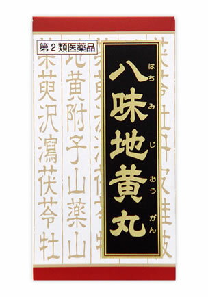 使用上の注意 ●してはいけないこと (守らないと現在の症状が悪化したり、副作用が起こりやすくなります) 次の人は服用しないでください (1)胃腸の弱い人 (2)下痢しやすい人 ●相談すること 1.次の人は服用前に医師又は薬剤師に相談してください (1)医師の治療を受けている人 (2)妊婦又は妊娠していると思われる人 (3)のぼせが強く赤ら顔で体力の充実している人 (4)今までに薬により発疹・発赤、かゆみ等を起こしたことがある人 2.次の場合は、直ちに服用を中止し、この文書を持って医師又は薬剤師に相談してください (1)服用後、次の症状があらわれた場合 関係部位 症状 皮 ふ 発疹・発赤、かゆみ 消化器 食欲不振、胃部不快感、腹痛 その他 のぼせ、どうき (2)1ヵ月位服用しても症状がよくならない場合 3.次の症状があらわれることがありますので、このような症状の継続又は増強が見られた場合には、服用を中止し、医師又は薬剤師に相談してください 下痢 効果・効能 疲れやすくて、四肢が冷えやすく、尿量減少又は多尿でときに口渇がある次の諸症：下肢痛、腰痛、しびれ、老人のかすみ目、かゆみ、排尿困難、頻尿、むくみ 用法・用量 次の量を1日3回食前又は食間に水又は白湯にて服用。 年齢 1回量 1日服用回数 成人(15才以上) 4錠 3回 15才未満7才以上 3錠 7才未満 服用しないこと **用法・用量に関連する注意** 小児に服用させる場合には、保護者の指導監督のもとに服用させてください。 成分・分量 成人1日の服用量12錠(1錠370mg)中、次の成分を含んでいます。 八味地黄丸料エキス粉末M：2600mg (ジオウ2.5g、サンシュユ・サンヤク・タクシャ・ブクリョウ・ボタンピ各1.5g、ケイヒ・ブシ末0.5gより抽出) 添加物として、ヒドロキシプロピルセルロース、二酸化ケイ素、セルロース、クロスCMC-Na、クロスポビドン、ステアリン酸Mgを含有する。 **成分に関連する注意** 本剤は天然物(生薬)のエキスを用いていますので、錠剤の色が多少異なることがあります。 保管及び取扱い上の注意 (1)直射日光の当たらない湿気の少ない涼しい所に保管してください。(ビン包装の場合は、密栓して保管してください。なお、ビンの中の詰物は、輸送中に錠剤が破損するのを防ぐためのものです。開栓後は不要となりますのですててください) (2)小児の手の届かない所に保管してください。 (3)他の容器に入れ替えないでください。(誤用の原因になったり品質が変わります) (4)使用期限のすぎた商品は服用しないでください。 (5)水分が錠剤につきますと、変色または色むらを生じることがありますので、誤って水滴を落としたり、ぬれた手で触れないでください。 (6)4錠分包の場合、1包を分割した残りを服用する時は、袋の口を折り返して保管してください。なお、2日をすぎた場合には服用しないでください。 製造元 クラシエ薬品株式会社 お客様相談窓口 03(5446)3334 受付時間 10：00-17：00(土、日、祝日を除く) ●発売元 クラシエ薬品株式会社 東京都港区海岸3-20-20(108-8080) ●製造販売元 クラシエ製薬株式会社 東京都港区海岸3-20-20(108-8080) リスク区分 第2類医薬品 広告文責 株式会社ケンコーエクスプレス 薬剤師:岩崎喜代美 TEL:03-6411-5513頻尿、高齢者のかすみ目に ●「八味地黄丸」は、漢方の古典といわれる中国の医書『金匱要略［キンキヨウリャク］』に収載された薬方です。 ●頻尿、排尿困難、高齢者のかすみ目、疲れ、下肢痛などの症状に効果があります。 ●医薬品 ●初回購入の場合や不明点がある場合は購入前に薬剤師に相談してください。