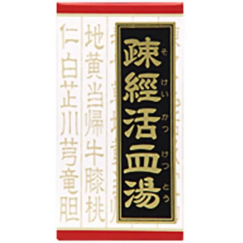 内容量 180錠 使用上の注意 ●相談すること 1.次の人は服用前に医師又は薬剤師に相談してください (1)医師の治療を受けている人 (2)妊婦又は妊娠していると思われる人 (3)胃腸が弱く下痢しやすい人 (4)今までに薬により発疹・発赤、かゆみ等を起こしたことがある人 2.次の場合は、直ちに服用を中止し、この文書を持って医師又は薬剤師に相談してください (1)服用後、次の症状があらわれた場合 皮 ふ：発疹・発赤、かゆみ 消化器：食欲不振、胃部不快感 (2)1ヵ月位服用しても症状がよくならない場合 効能 関節痛、神経痛、腰痛、筋肉痛 用法・用量 次の量を1日3回食前又は食間に水又は白湯にて服用。 成人(15才以上) 4錠 3回 15才未満7才以上 3錠 7才未満5才以上 2錠 5才未満 服用しないこと **用法・用量に関連する注意** 小児に服用させる場合には、保護者の指導監督のもとに服用させてください。 成分 成人1日の服用量12錠(1錠353mg)中、次の成分を含んでいます。 疎経活血湯エキス：3000mg (ジオウ・トウキ・トウニン・センキュウ・ブクリョウ・ビャクジュツ各1.0g、ゴシツ・リュウタン・チンピ・キョウカツ・イレイセン・ボウイ・ボウフウ各0.75g、ビャクシ・カンゾウ各0.5g、シャクヤク1.25g、ショウキョウ0.25gより抽出) 添加物として、タルク、ステアリン酸Mg、CMC-Ca、CMC-Na、二酸化ケイ素、ポリオキシエチレンポリオキシプロピレングリコール、ヒプロメロースを含有する。 **成分に関連する注意** 本剤は天然物(生薬)のエキスを用いていますので、錠剤の色が多少異なることがあります。 保管および取扱い上の注意 (1)直射日光の当たらない湿気の少ない涼しい所に保管してください。(ビン包装の場合は、密栓して保管してください。なお、ビンの中の詰物は、輸送中に錠剤が破損するのを防ぐためのものです。開栓後は不要となりますのですててください) (2)小児の手の届かない所に保管してください。 (3)他の容器に入れ替えないでください。(誤用の原因になったり品質が変わります) (4)使用期限のすぎた商品は服用しないでください。 (5)水分が錠剤につきますと、変色または色むらを生じることがありますので、誤って水滴を落としたり、ぬれた手で触れないでください。 (6)4錠分包の場合、1包を分割した残りを服用する時は、袋の口を折り返して保管してください。なお、2日をすぎた場合には服用しないでください。 お問い合わせ先 本剤について、何かお気づきの点がございましたら、お買い求めのお店又は下記までご連絡いただきますようお願い申し上げます。 クラシエ薬品株式会社 お客様相談窓口 03(5446)3334 受付時間 10：00-17：00(土、日、祝日を除く) ●発売元 クラシエ薬品株式会社 東京都港区海岸3-20-20(108-8080) ●製造販売元 大峰堂薬品工業株式会社 奈良県大和高田市根成柿574(635-0051) 製造元 クラシエ製薬株式会社 リスク区分 第2類医薬品 検索用文言 【第2類医薬品】クラシエ薬品 疎経活血湯エキス錠 180錠/関節痛/神経痛/腰痛/筋肉痛 広告文責 株式会社ケンコーエクスプレス 薬剤師:岩崎喜代美 TEL:03-6411-5513 高さ：99（mm）　幅：53（mm）　奥行：53（mm）　重量：185（g）関節痛、神経痛に ●「疎経活血湯（ソケイカッケツトウ）」は、中国明時代の医書「万病回春（マンビョウカイシュン）」に収載されている薬方です。 「疎経活血湯エキス錠クラシエ」は、腰痛、神経痛、関節痛などに効果があります。 ●腰や下肢の痛みに効果があります。 ●痛むところが一定しなかったり、夜間ひどくなる関節痛や神経痛、腰痛に効果があります。 ●医薬品。 ●初回購入の場合や不明点がある場合は購入前に薬剤師に相談してください。