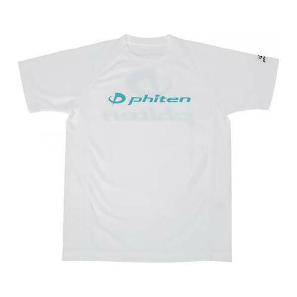 ファイテン PHITEN ユニセックス RAKUシャツSPORTS 半袖 ロゴ入り Tシャツ ホワイト×ロゴブルーグリーン Sサイズ 吸汗 メッシュ JG395003 1