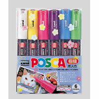 【ゆうパケット配送対象】ユニ ポスカ [PC-1M6C] 1セット セット インク色:黄緑・紫・黄・桃・水色・白..
