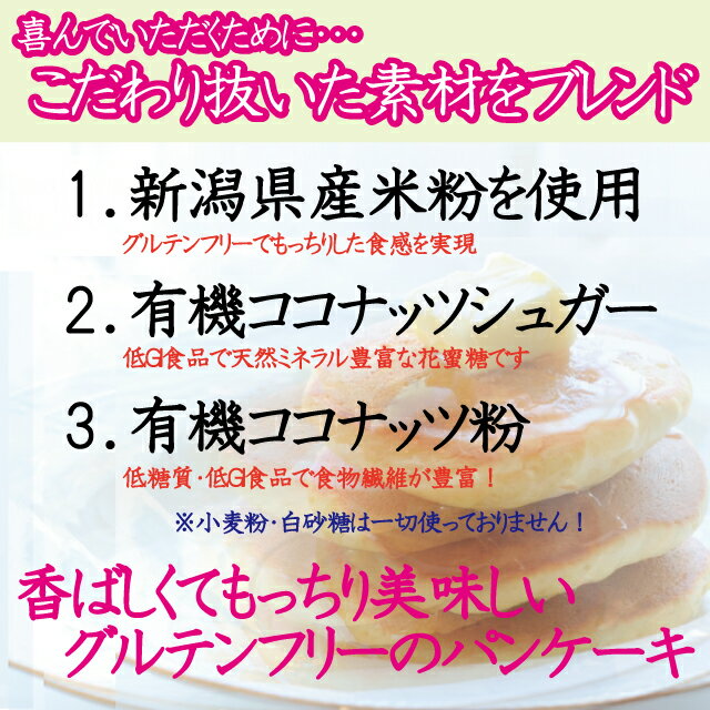 【お得な3袋セット 送料無料】グルテンフリー パンケーキミックス 低GI 米粉 ココナッツ 食物繊維 200g 約6~8枚分