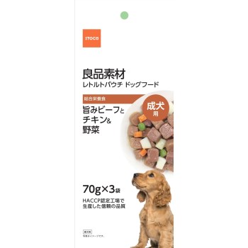 ◇イトウアンドカンパニー 良品素材 成犬用旨味ビーフとチキン＆野菜 70g×3袋