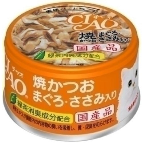 Rakuten - ◇いなばペットフード CIAO(チャオ) ホワイティ 焼かつお まぐろ・ささみ入り 85g缶