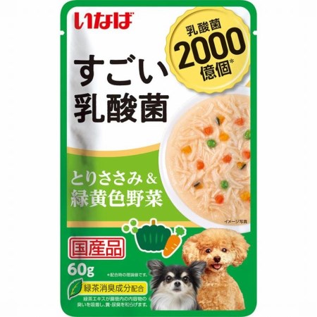 ★訳あり在庫処分特価 いなばペットフード いなば すごい乳酸菌パウチ とりささみ＆緑黄色野菜 60g