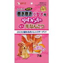 コラーゲン豊富なやわらか牛なんこつにワンちゃんの大好きな鶏ササミを巻いた、嗜好性の高いスナックです。やわらかタイプなので、シニア犬やかたいおやつが苦手なワンちゃんにもおすすめです。超小型・小型犬が食べやすいミニサイズ。原材料/材質肉類（鶏ササミ、牛なんこつ等）、増粘安定剤（グリセリン）、保存料（ソルビン酸カリウム、デヒドロ酢酸ナトリウム）、pH調整剤、発色剤（亜硝酸ナトリウム）、酸化防止剤（ビタミンE）成分たん白質・・・40.0％以上、脂質・・・0.5％以上、粗繊維・・・0.5％以下、灰分・・・7.0％以下、水分・・・35.0％以下原産国：中国