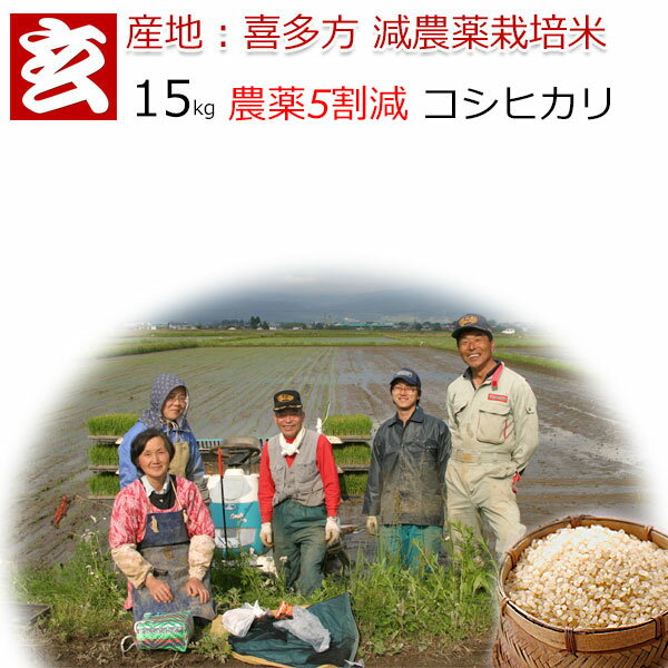 減農薬 玄米 15kg 送料無料 福島県会津喜多方 コシヒカ